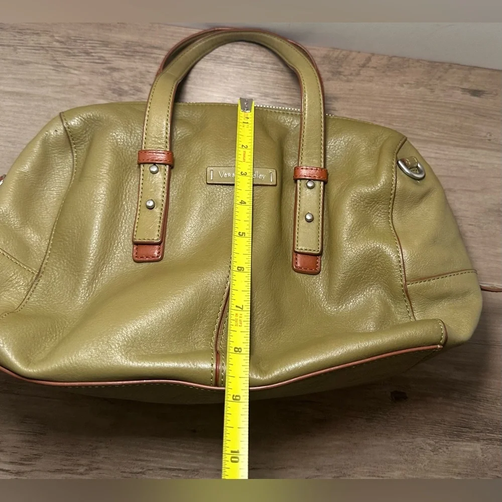 Vera‎ Bradley Gallatin Tanned Cowhide Leather Satchel Purse Cactus Green EUC.